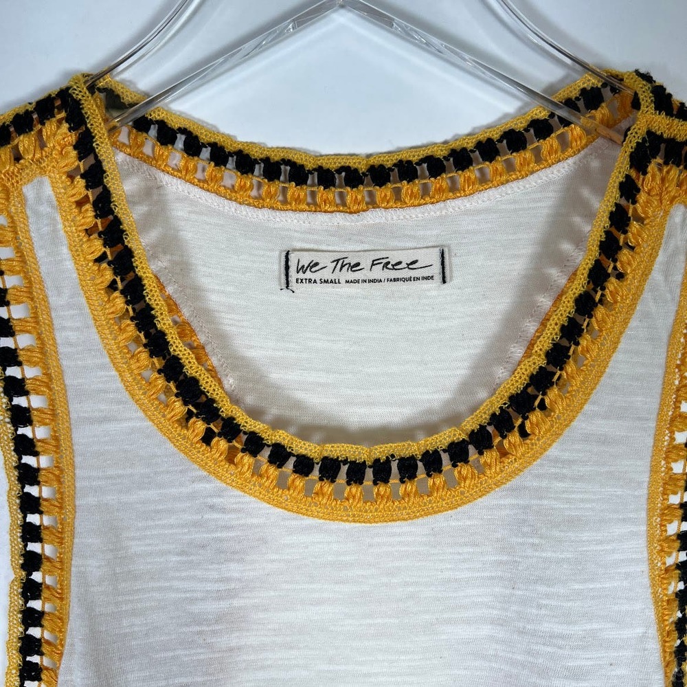We The Free People Bora Bora Crochet Racerback Tank Top XS Cream Yellow Black - Picture 6 of 8